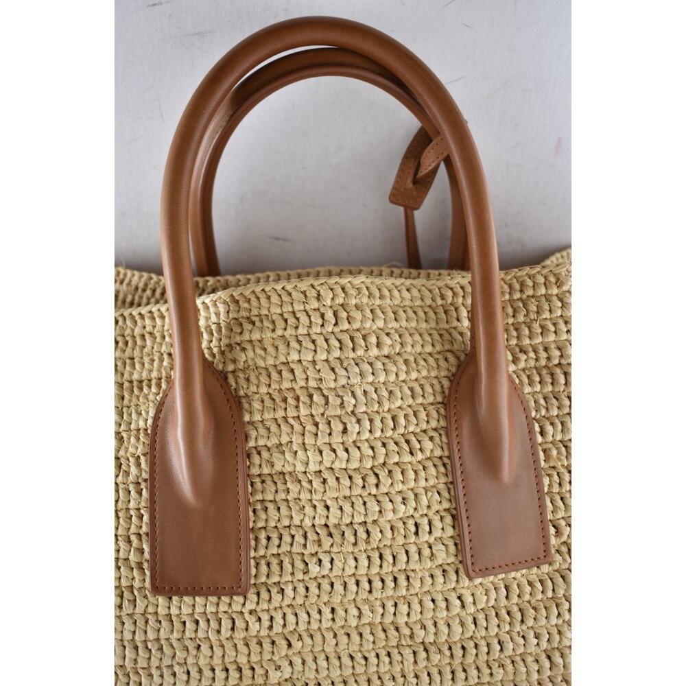 Saint Laurent Medium Sac De Jour Raffia Beige Brown Shoulder Top Handle Tote Bag - Picture 7 of 16